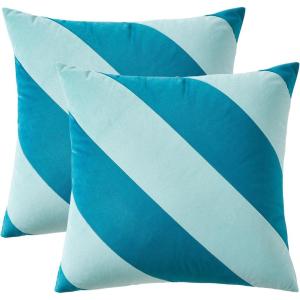 image:imageMONDAY MOOSE Decorative Throw Pillow Covers Cushion Cases Set of 2 Soft Velvet Diagonal Striped Designs Pillow Inserts Not Included 18x18 inch RustCoralBlueLight Blue