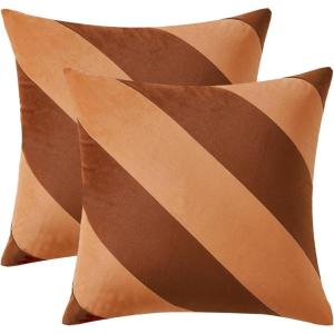 image:imageMONDAY MOOSE Decorative Throw Pillow Covers Cushion Cases Set of 2 Soft Velvet Diagonal Striped Designs Pillow Inserts Not Included 18x18 inch RustCoralRustCoral