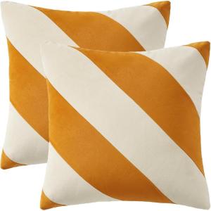 image:imageMONDAY MOOSE Decorative Throw Pillow Covers Cushion Cases Set of 2 Soft Velvet Diagonal Striped Designs Pillow Inserts Not Included 18x18 inch RustCoralHoneyCream
