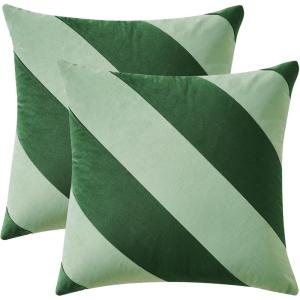 image:imageMONDAY MOOSE Decorative Throw Pillow Covers Cushion Cases Set of 2 Soft Velvet Diagonal Striped Designs Pillow Inserts Not Included 18x18 inch RustCoralGreenLight Green
