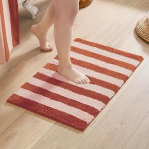 image:imageMONDAY MOOSE Bath Mat with Striped Design Microfiber Absorbent Non Slip Tufted Rug for Floor Shower or Kitchen 20x32 inch YellowBlush