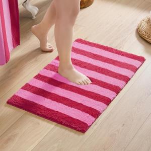 image:imageMONDAY MOOSE Bath Mat with Striped Design Microfiber Absorbent Non Slip Tufted Rug for Floor Shower or Kitchen 20x32 inch YellowHot Pink