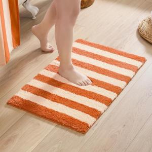 image:imageMONDAY MOOSE Bath Mat with Striped Design Microfiber Absorbent Non Slip Tufted Rug for Floor Shower or Kitchen 20x32 inch YellowOrange