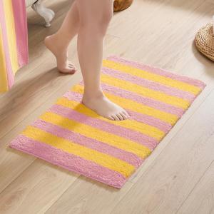 image:imageMONDAY MOOSE Bath Mat with Striped Design Microfiber Absorbent Non Slip Tufted Rug for Floor Shower or Kitchen 20x32 inch YellowSunrose