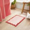 image:imageMONDAY MOOSE Bath Mat with Scalloped Wavy Ripple Design Microfiber Absorbent Non Slip Tufted Rug for Floor Shower or Kitchen 20x32 inch SunroseBlush