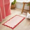 image:imageMONDAY MOOSE Bath Mat with Scalloped Wavy Ripple Design Microfiber Absorbent Non Slip Tufted Rug for Floor Shower or Kitchen 20x32 inch SunroseBlush