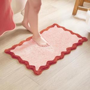 image:imageMONDAY MOOSE Bath Mat with Scalloped Wavy Ripple Design Microfiber Absorbent Non Slip Tufted Rug for Floor Shower or Kitchen 20x32 inch SunroseBlush