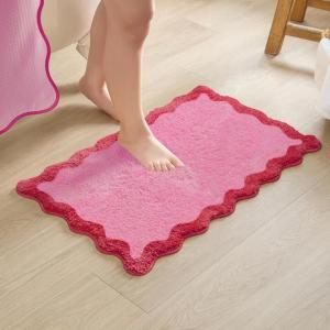 image:imageMONDAY MOOSE Bath Mat with Scalloped Wavy Ripple Design Microfiber Absorbent Non Slip Tufted Rug for Floor Shower or Kitchen 20x32 inch SunroseHot Pink