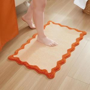 image:imageMONDAY MOOSE Bath Mat with Scalloped Wavy Ripple Design Microfiber Absorbent Non Slip Tufted Rug for Floor Shower or Kitchen 20x32 inch SunroseOrange