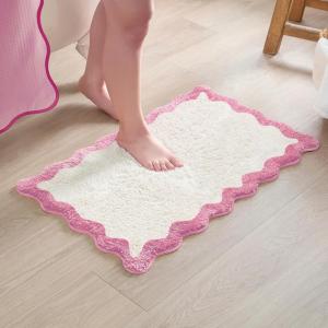 image:imageMONDAY MOOSE Bath Mat with Scalloped Wavy Ripple Design Microfiber Absorbent Non Slip Tufted Rug for Floor Shower or Kitchen 20x32 inch SunrosePink