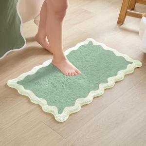 image:imageMONDAY MOOSE Bath Mat with Scalloped Wavy Ripple Design Microfiber Absorbent Non Slip Tufted Rug for Floor Shower or Kitchen 20x32 inch SunroseSage
