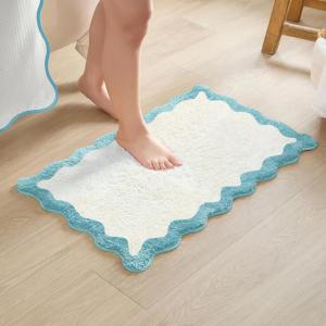image:imageMONDAY MOOSE Bath Mat with Scalloped Wavy Ripple Design Microfiber Absorbent Non Slip Tufted Rug for Floor Shower or Kitchen 20x32 inch SunroseSky Blue