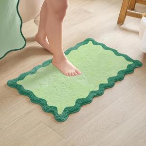 image:imageMONDAY MOOSE Bath Mat with Scalloped Wavy Ripple Design Microfiber Absorbent Non Slip Tufted Rug for Floor Shower or Kitchen 20x32 inch SunroseTeal Green