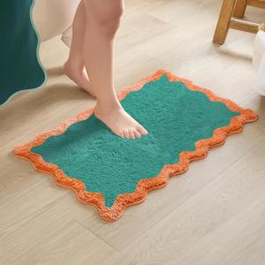image:imageMONDAY MOOSE Bath Mat with Scalloped Wavy Ripple Design Microfiber Absorbent Non Slip Tufted Rug for Floor Shower or Kitchen 20x32 inch SunroseTeal Peach