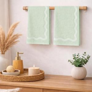image:imageMONDAY MOOSE Scalloped Decorative Hand Towels 2Pack Soft Cotton with Reversible Jacquard Wavy Design for Bathroom Kitchen or Spa 16x28 inch SageLight SageLight Sage
