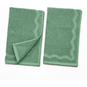 image:imageMONDAY MOOSE Scalloped Decorative Hand Towels 2Pack Soft Cotton with Reversible Jacquard Wavy Design for Bathroom Kitchen or Spa 16x28 inch SageLight SageSage