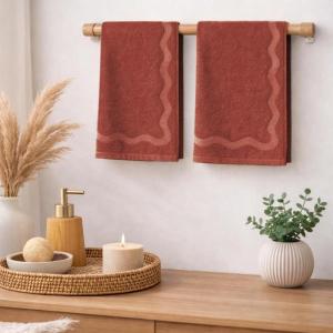 image:imageMONDAY MOOSE Scalloped Decorative Hand Towels 2Pack Soft Cotton with Reversible Jacquard Wavy Design for Bathroom Kitchen or Spa 16x28 inch SageLight SageTerracotta
