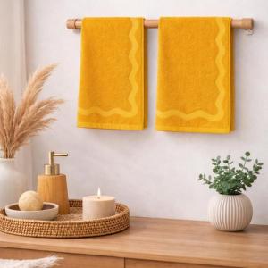 image:imageMONDAY MOOSE Scalloped Decorative Hand Towels 2Pack Soft Cotton with Reversible Jacquard Wavy Design for Bathroom Kitchen or Spa 16x28 inch SageLight SageMustard