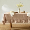 image:imageMONDAY MOOSE Ruffle Farmhouse Rustic Rectangle Natural Stonewashed Cotton Tablecloth for Kitchen Dining Room Restaurant 55x70 inch Olive GreenNatural