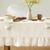 image:imageMONDAY MOOSE Ruffle Farmhouse Rustic Rectangle Natural Stonewashed Cotton Tablecloth for Kitchen Dining Room Restaurant 55x70 inch Olive GreenWhite