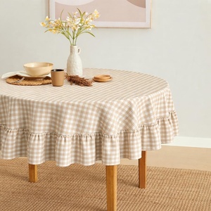 image:imageMONDAY MOOSE Ruffle Farmhouse Rustic Rectangle Natural Stonewashed Cotton Tablecloth for Kitchen Dining Room Restaurant 55x70 inch Olive GreenBeige Gingham