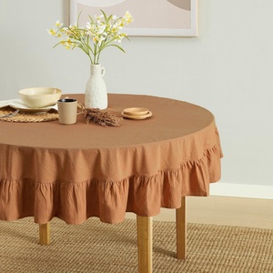 image:imageMONDAY MOOSE Ruffle Farmhouse Rustic Rectangle Natural Stonewashed Cotton Tablecloth for Kitchen Dining Room Restaurant 55x70 inch Olive GreenCinnamon