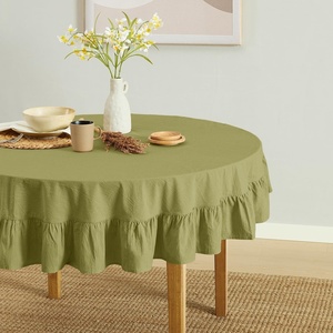 image:imageMONDAY MOOSE Ruffle Farmhouse Rustic Rectangle Natural Stonewashed Cotton Tablecloth for Kitchen Dining Room Restaurant 55x70 inch Olive GreenOlive Green