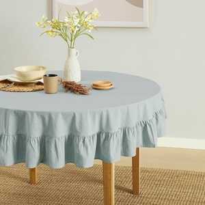 image:imageMONDAY MOOSE Ruffle Farmhouse Rustic Rectangle Natural Stonewashed Cotton Tablecloth for Kitchen Dining Room Restaurant 55x70 inch Olive GreenSlate Blue