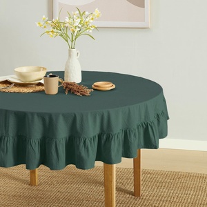 image:imageMONDAY MOOSE Ruffle Farmhouse Rustic Rectangle Natural Stonewashed Cotton Tablecloth for Kitchen Dining Room Restaurant 55x70 inch Olive GreenTeal Green